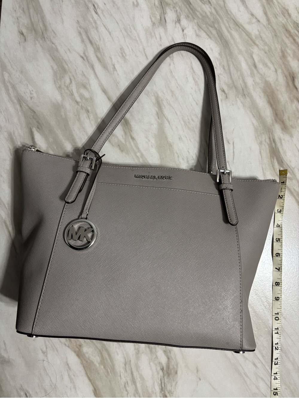 Michael Kors Grey Saffiano Shoulder Tote with MK Charm